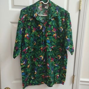 Toucan Dance by Fast Lane Vintage Hawaiian Button Down Shirt men's L